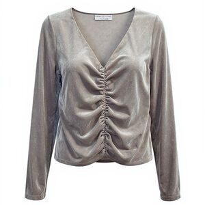 Urban Outfitters Silver Gray Ruched V-Neck Blouse